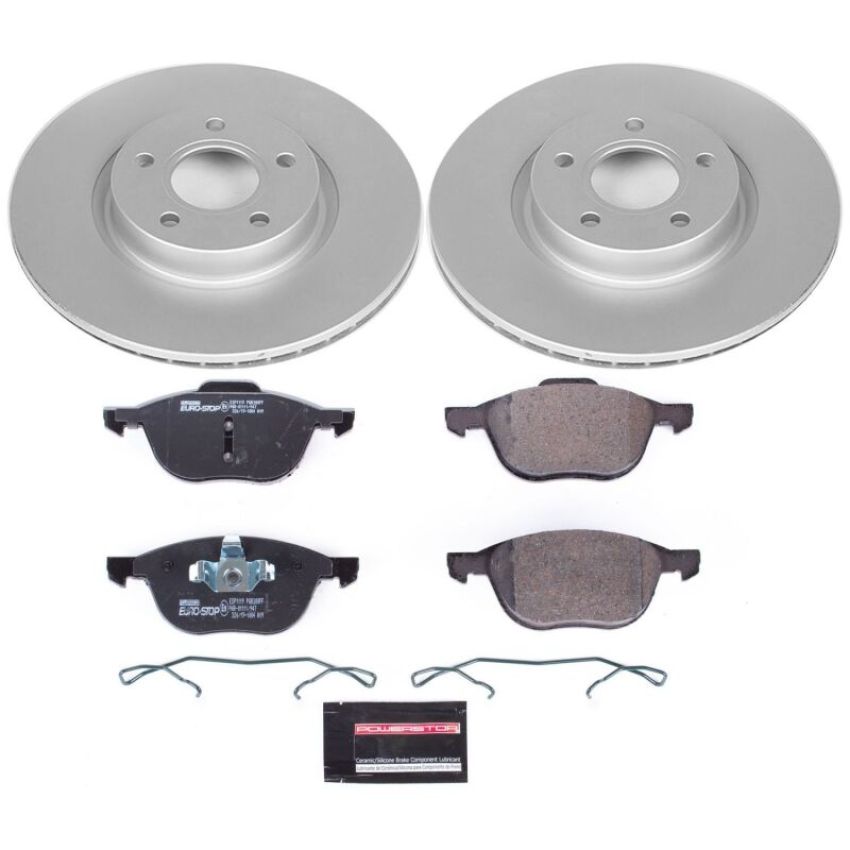 PowerStop ESK4575 Genuine Geomet Coated Rotors, ECE-R90 Brake Pads + Hardware Kit
