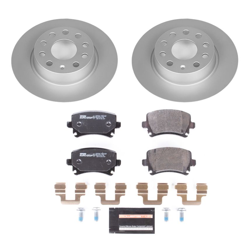 PowerStop ESK5666 Genuine Geomet Coated Rotors, ECE-R90 Brake Pads + Hardware Kit