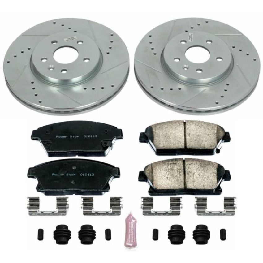 PowerStop K6793 Z23 Daily Driver Carbon-Fiber Ceramic Brake Pad and Drilled & Slotted Rotor Kit