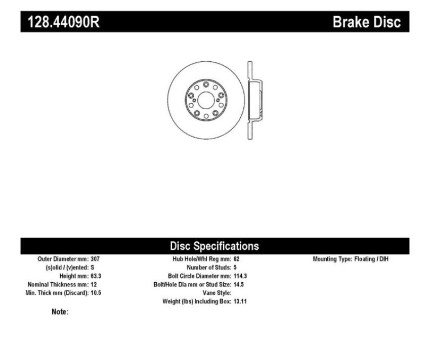 Stoptech 128.44090R Drilled Sport Brake Rotor