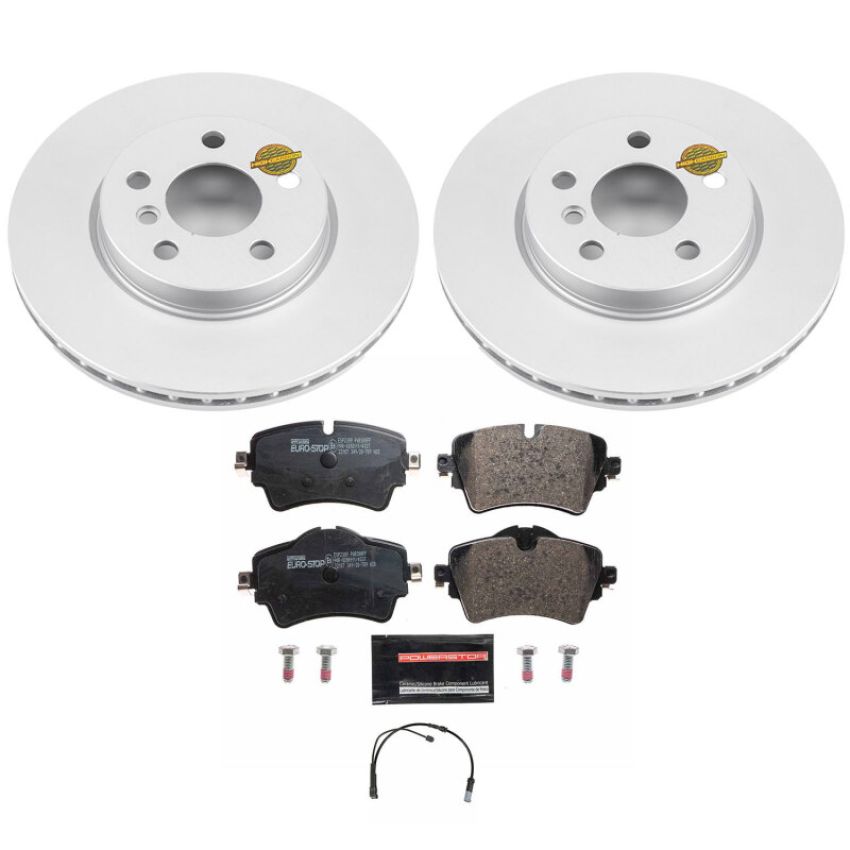 PowerStop ESK7980 Genuine Geomet Coated Rotors, ECE-R90 Brake Pads + Hardware Kit