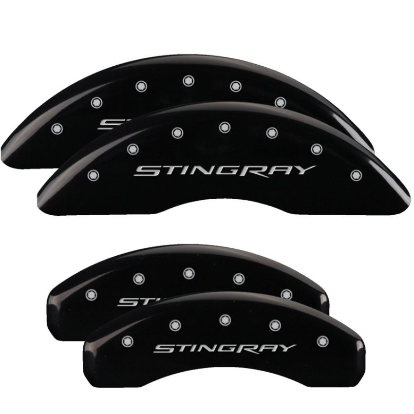 MGP 13084SSTYBK 4 Caliper Covers Engraved Front & Rear Stingray Black finish silver ch