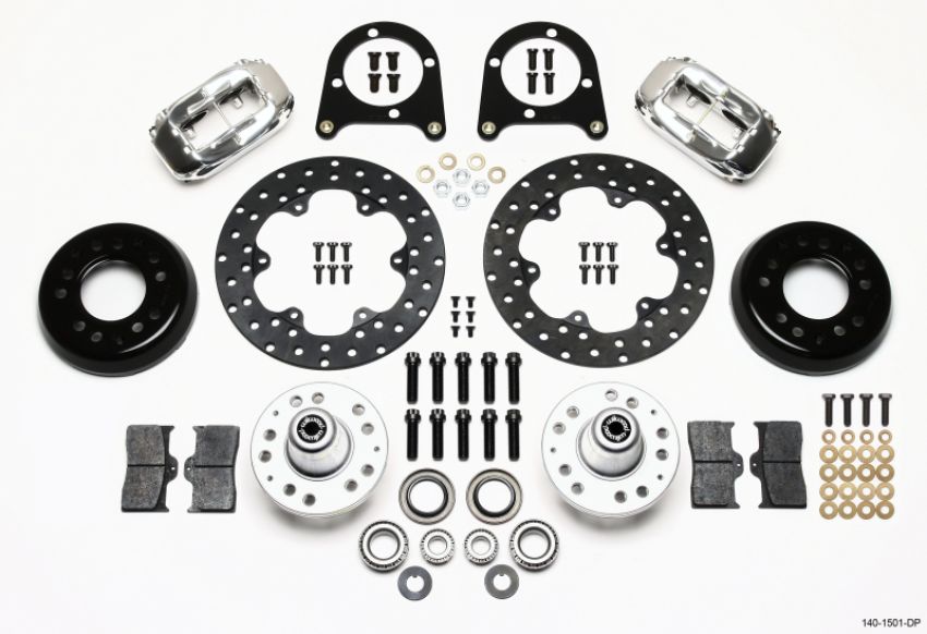 Wilwood 140-1501-DP Forged Dynalite Front Drag Kit Drilled Polished 37-48 Ford Psgr. Car Spindle