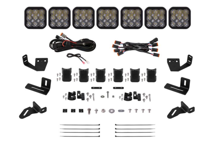 Diode Dynamics DD7826 Prinsu/Sherpa Roof Racks- SS5 7-Pod CrossLink Mounting Kit Sport White Driving