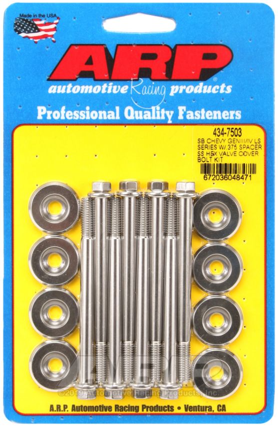 ARP 434-7503 SB Chevrolet Gen III/IV LS Series w/ 0.375 Spacer SS Hex Valve Cover Bolt Kit