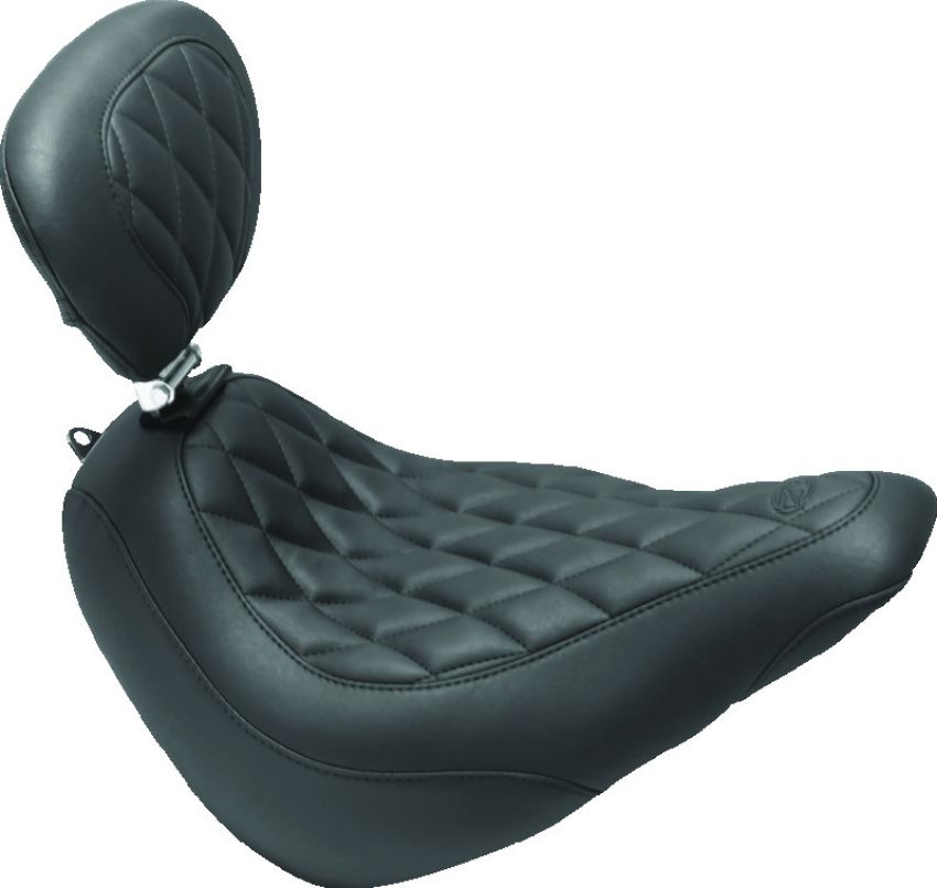 Mustang Motorcycle 83046 Mustang 18-21 Harley Softail Slim Wide Tripper Solo Seat w/Driver Backrest Diamond Stitch - Black