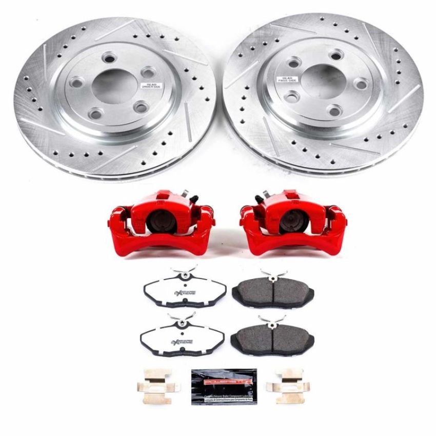 PowerStop KC1360-26 Z26 Street Performance Ceramic Brake Pad, Drilled Slotted Rotor, and Caliper Kit