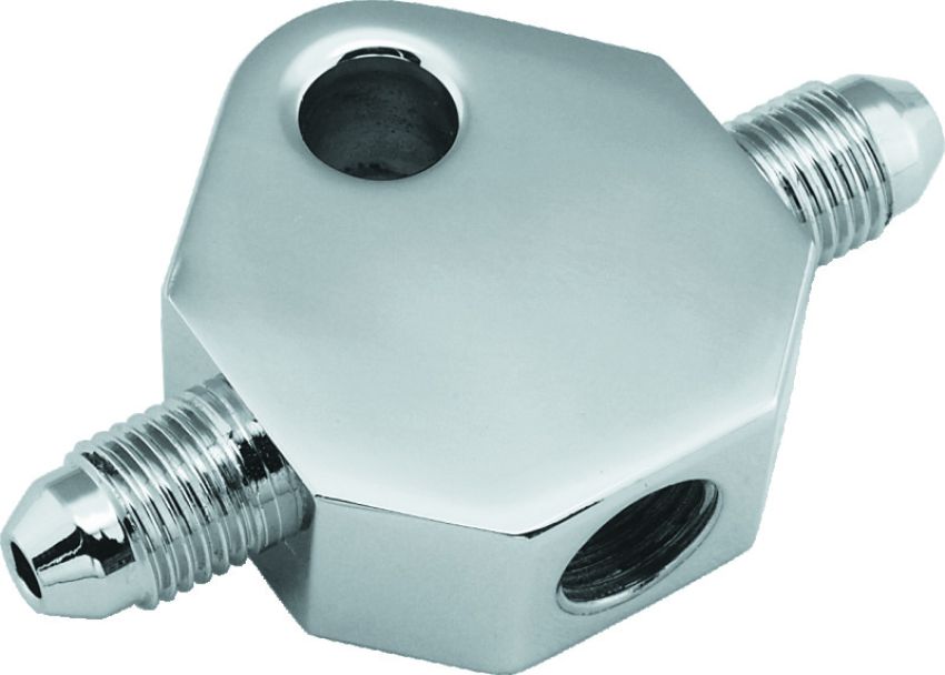 Bikers Choice 498410 Chrome Brake Tee 1/8 NPT Center Hole Male AN-3 Side Holes
