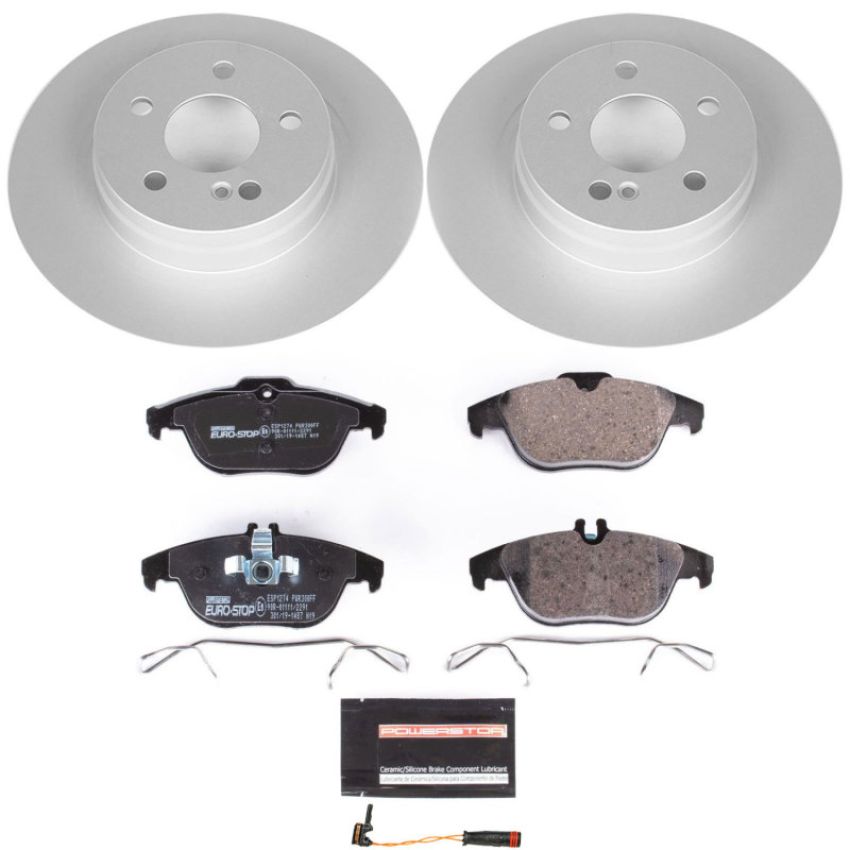 PowerStop ESK5625 Genuine Geomet Coated Rotors, ECE-R90 Brake Pads + Hardware Kit