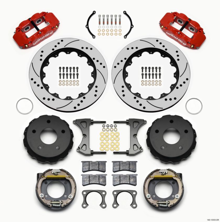 Wilwood 140-13333-DR Narrow Superlite 4R Rear P-Brk Kit 14.00in Drill Red Big Ford 2.36in Off Bronco 5 x 5.50