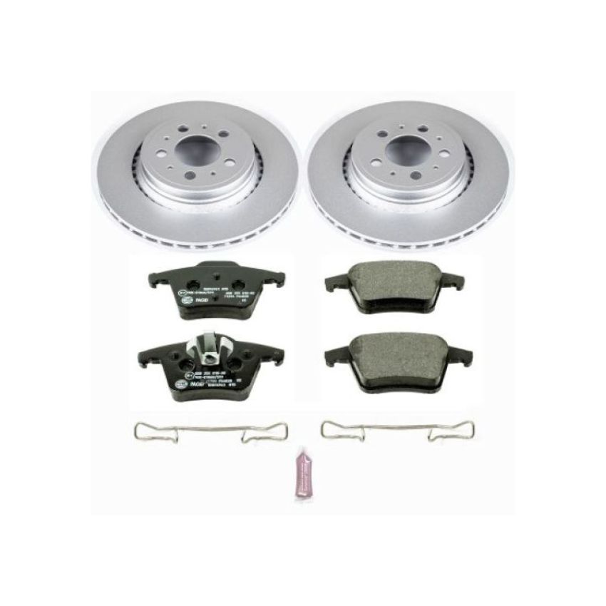 PowerStop ESK3039 Genuine Geomet Coated Rotors, ECE-R90 Brake Pads + Hardware Kit