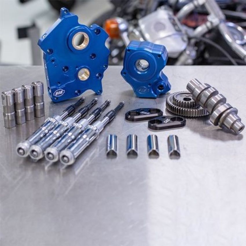 S&S Cycle 310-1002A 2017+ M8 Models Gear Drive 475G Cam Chest Kit w/ Chrome Pushrod Tubes - Water Cooled