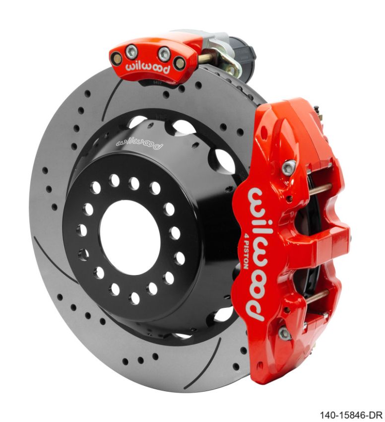 Wilwood 140-15846-DR Narrow Superlite 4R Rear P-Brk Kit AERO4 14in Rotor Big Ford New Style 2.5in Off - SRP Red