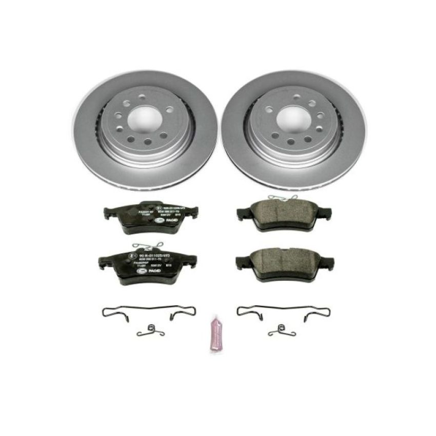 PowerStop ESK5698 Genuine Geomet Coated Rotors, ECE-R90 Brake Pads + Hardware Kit