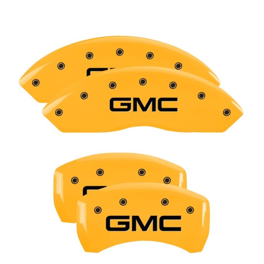 MGP 34209SGMCYL 4 Caliper Covers Engraved Front & Rear GMC Yellow finish black ch