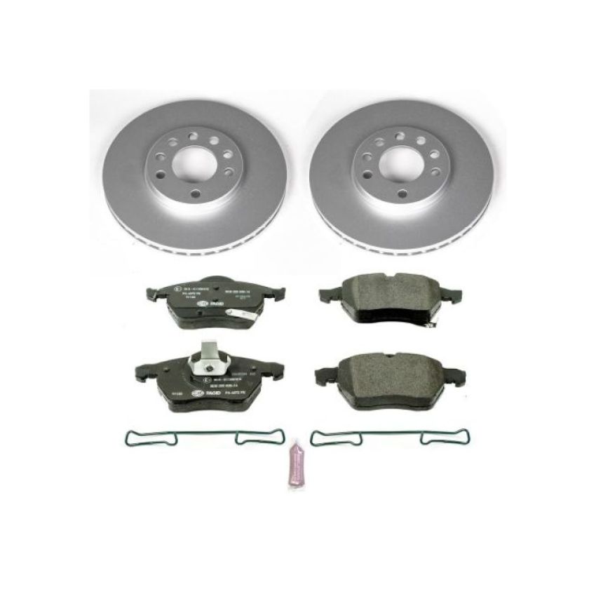 PowerStop ESK834 Genuine Geomet Coated Rotors, ECE-R90 Brake Pads + Hardware Kit