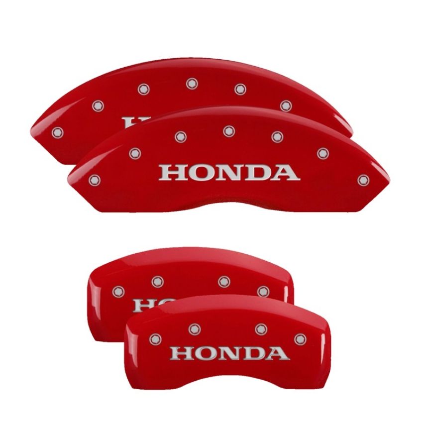 MGP 20199SHONRD 4 Caliper Covers Engraved Front & Rear Honda Red finish silver ch