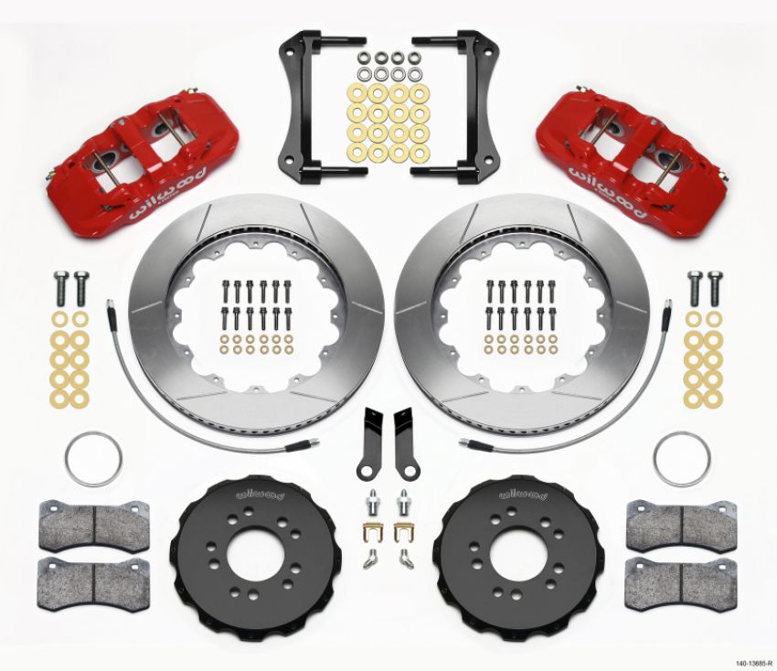 Wilwood 140-13685-R AERO6 Front Hat Kit 14.00 Red 2005-2014 Mustang w/ BMR Suspn. w/Lines