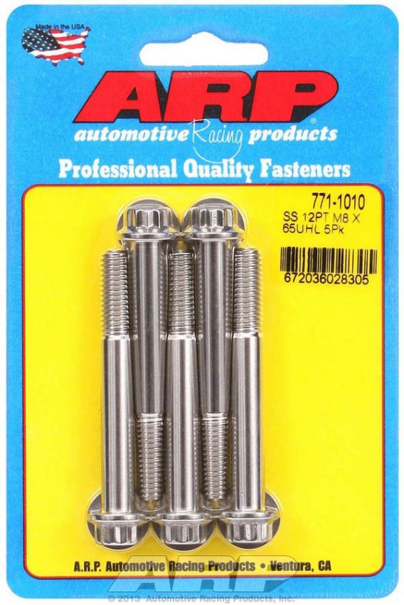 ARP ARP771-1010 S/S Bolt Kit - 12pt. (5) 8mm x 1.25 x 65mm