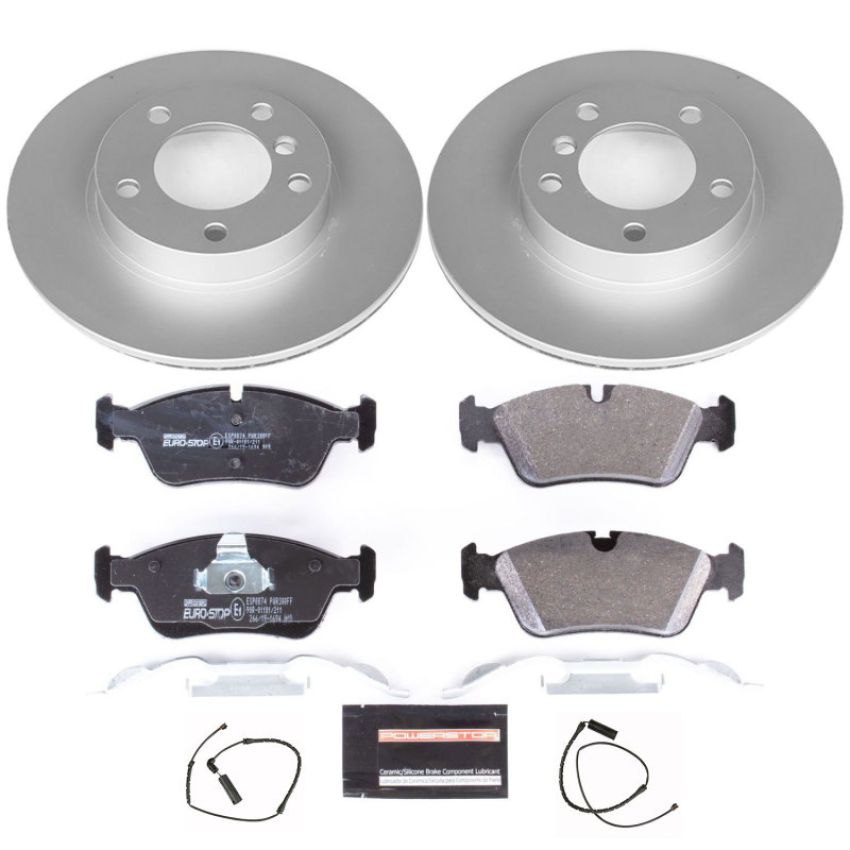 PowerStop ESK496 Genuine Geomet Coated Rotors, ECE-R90 Brake Pads + Hardware Kit