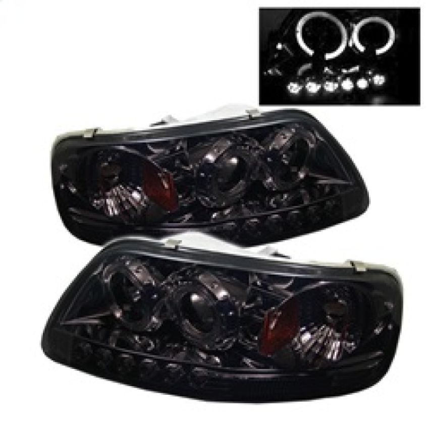 SPYDER 5010285 1PC Projector Headlights - LED Halo - Amber Reflector - Smoke