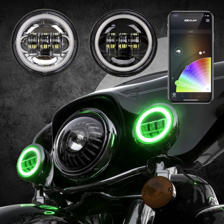 XKGLOW XK042011-B XK Glow 4.5In Black RGB LED Harley Running Light XKchrome Bluetooth App Controlled Kit