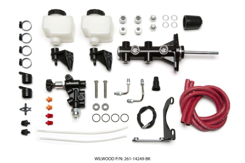 Wilwood 261-14249-BK Tandem Remote M/C Kit w L/H Brkt & Prop Valve - 7/8in Bore Black-W/Pushrod