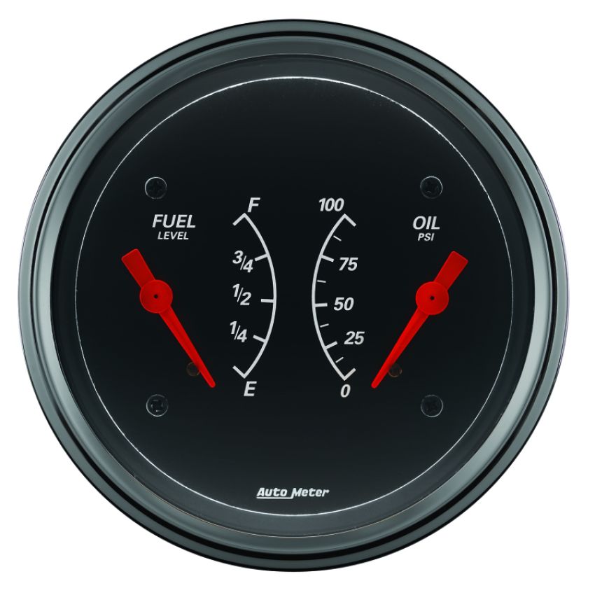 AutoMeter Gauge Dual Fuel & Oilp 3-3/8in. 0 Ohm(e) to 90 Ohm(f)& 100PSI Elec Designer Black