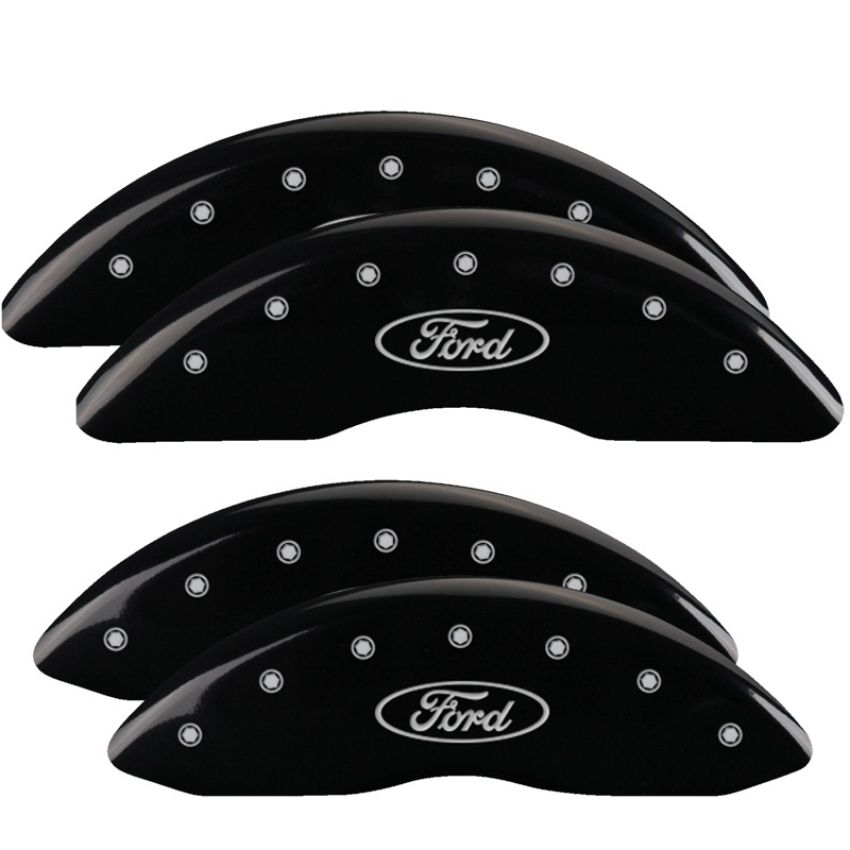 MGP 10235SFRDBK 4 Caliper Covers Engraved Front & Rear Oval logo/Ford Black finish silver ch