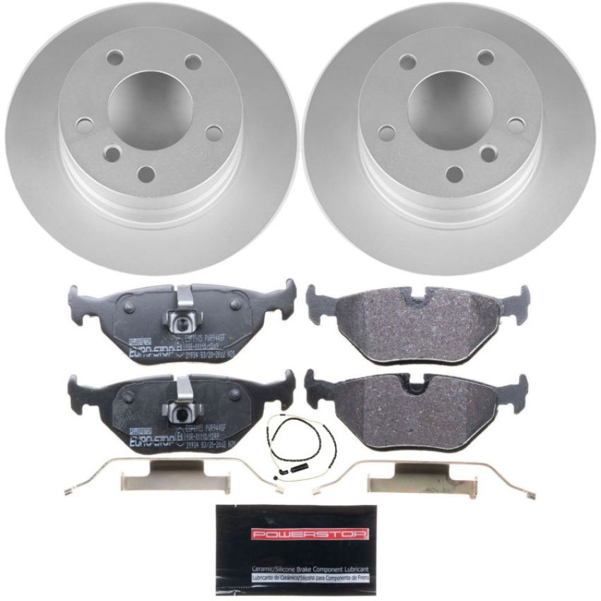 PowerStop ESK5130 Genuine Geomet Coated Rotors, ECE-R90 Brake Pads + Hardware Kit