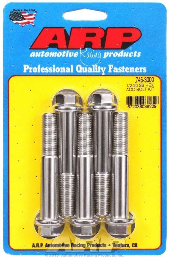 ARP ARP745-3000 S/S Bolt Kit - 6pt. (5) 1/2-20 x 3.000