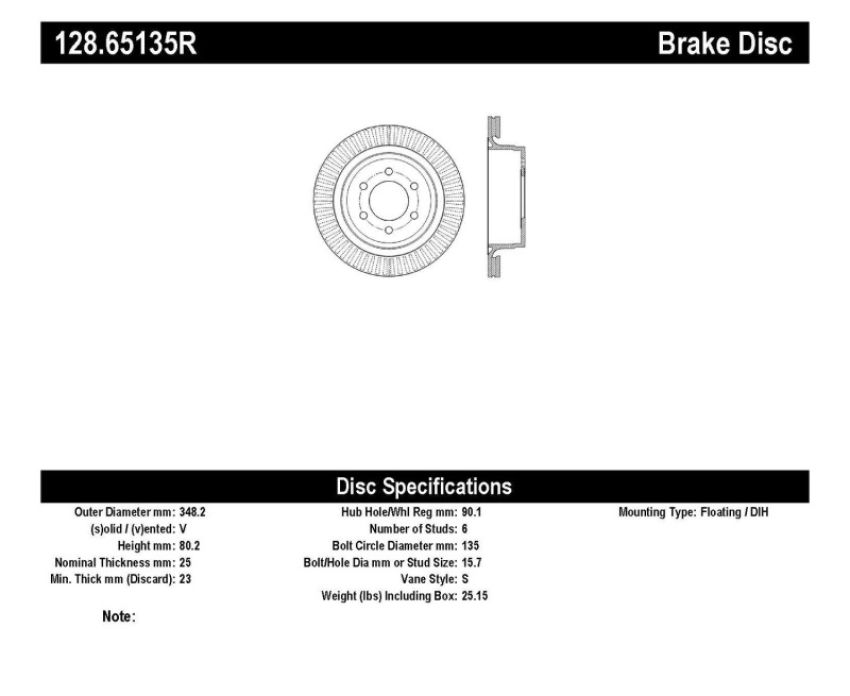 Stoptech 128.65135R Drilled Sport Brake Rotor