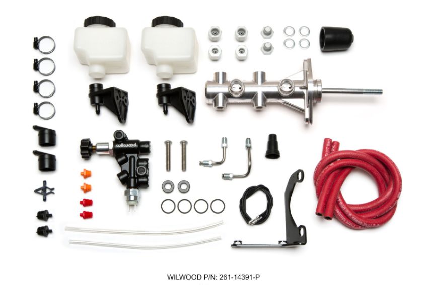 Wilwood 261-14391-P Remote Tandem M/C - 1.12in Bore - w/Bracket and Valve (Pushrod) - Polish