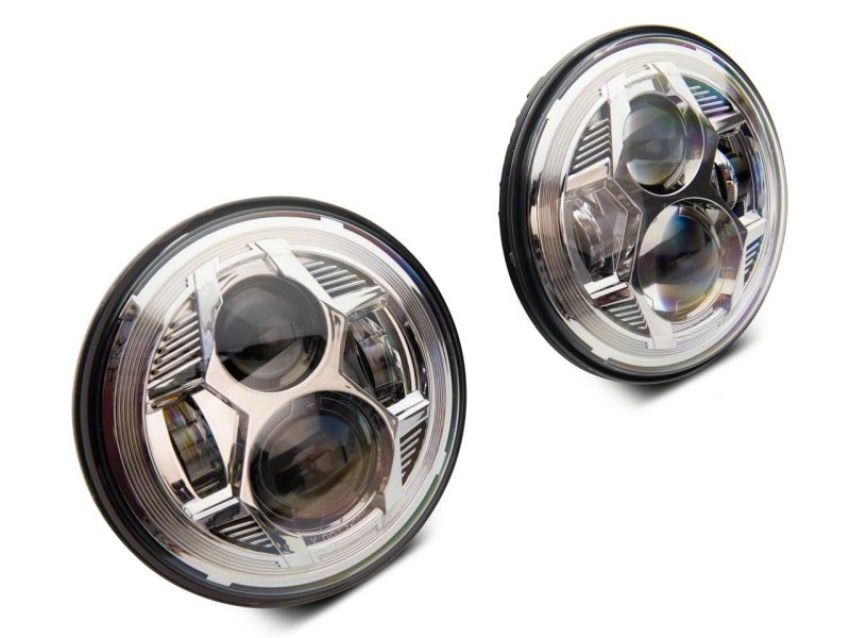Raxiom J154697 07-18 Jeep Wrangler JK 7-In LED Headlights- Chrome Housing (Clear Lens)