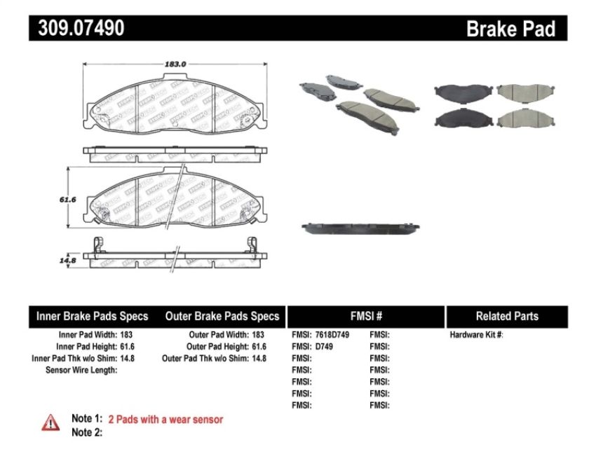 Stoptech 309.07490 Performance Brake Pads