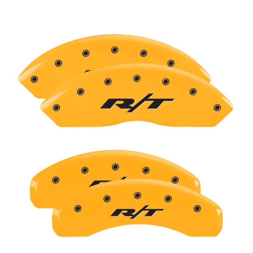 MGP 12200SRT1YL 4 Caliper Covers Engraved Front & Rear RT Yellow finish black ch