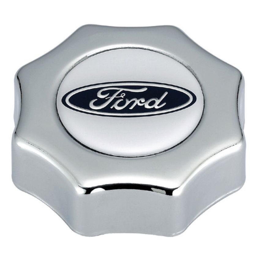 Ford Racing 302-230 Ford Oval Logo Oil Fill Cap: Screw In Type - Chrome Finish