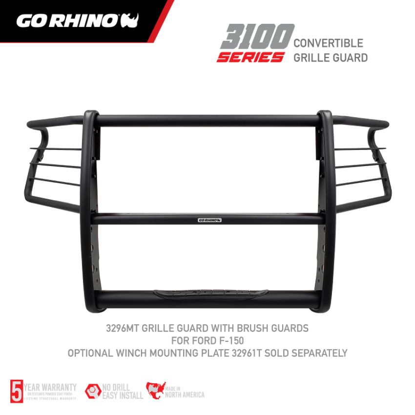 Go Rhino 3296MT 18-20 Ford F-150 3100 Series StepGuard Center Grille + Brush Guard - Tex. Blk