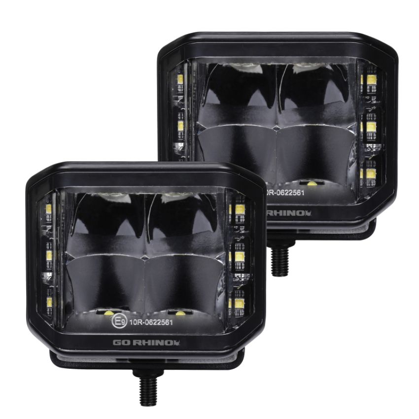 Go Rhino 750700321SCS Xplor Blackout Series Cube LED Sideline Spot Light Kit (Surface Mount) 4x3 - Blk (Pair)