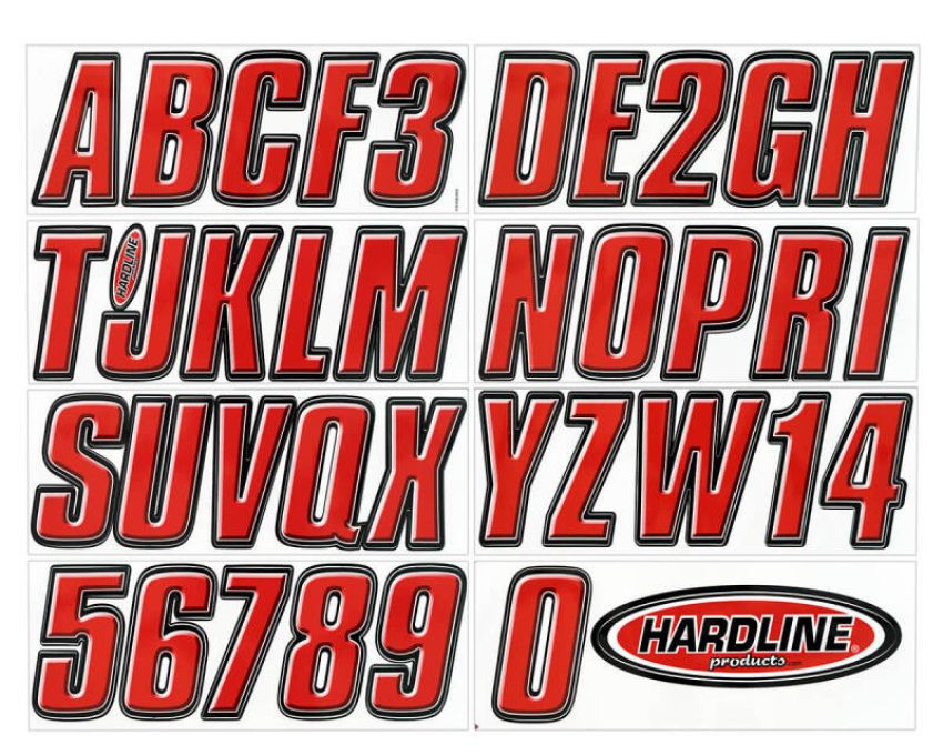 Hardline REBLK800 Boat Lettering Registration Kit 3 in. - 800 Red/Black