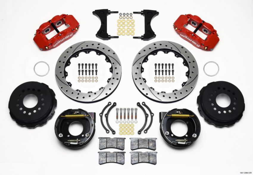 Wilwood 140-12964-DR Narrow Superlite 4R Rear P-Brk Kit 12.88in Drilled Red Chevy 12 Bolt w/ C-Clips