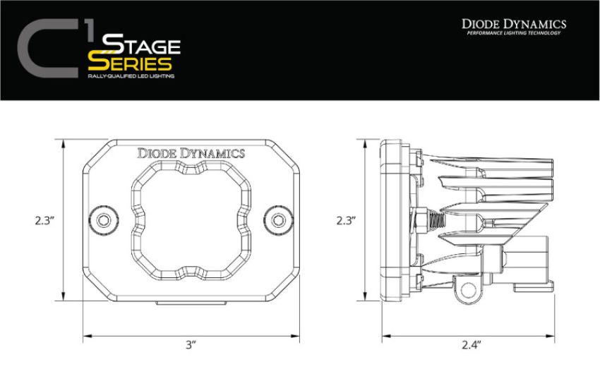 Diode Dynamics DD6851S Stage Series C1 LED Pod - Yellow SAE Fog Flush ABL Each