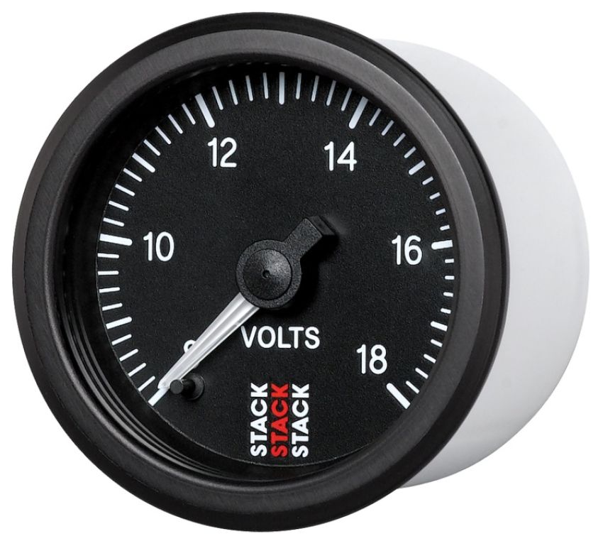 AutoMeter ST3316 Stack 52mm 8-18V Pro Stepper Motor Battery Voltage Gauge - Black
