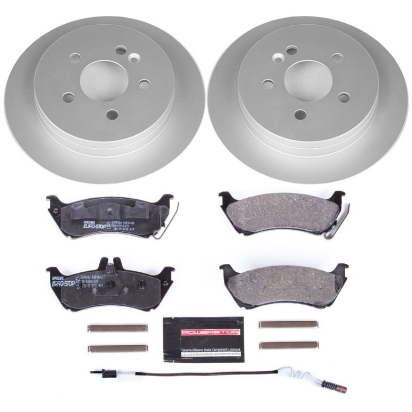 PowerStop ESK866 Genuine Geomet Coated Rotors, ECE-R90 Brake Pads + Hardware Kit