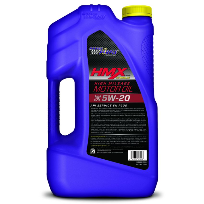 Royal Purple 37518 HMX Premium Synthetic High Mileage 5W-20 Motor Oil - 5 Quart