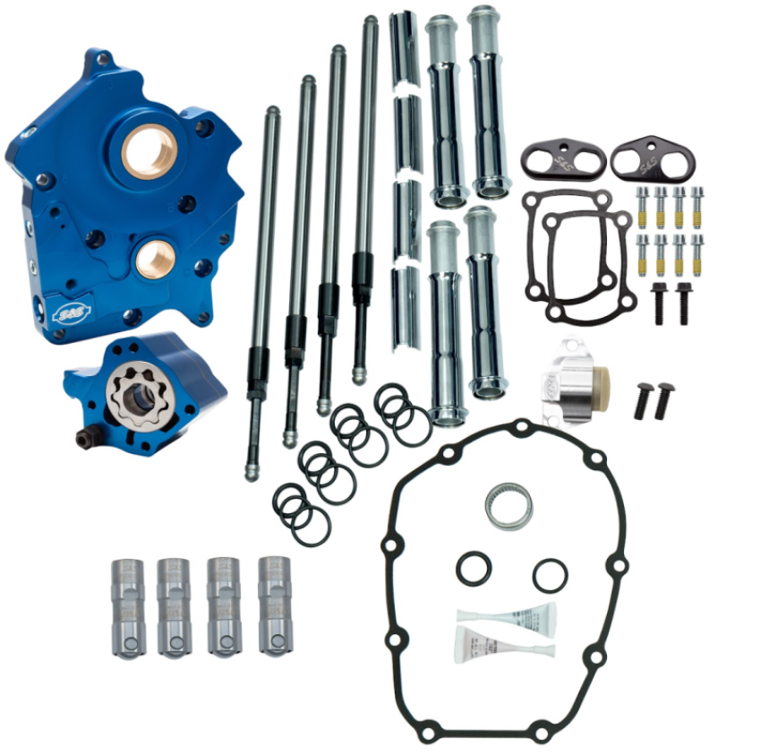 S&S Cycle 310-1265 2017+ M8 Water Cooled Model Cam Chest Kit w/o Cam - Chrome Pushrod Tubes & Chain Tensioner