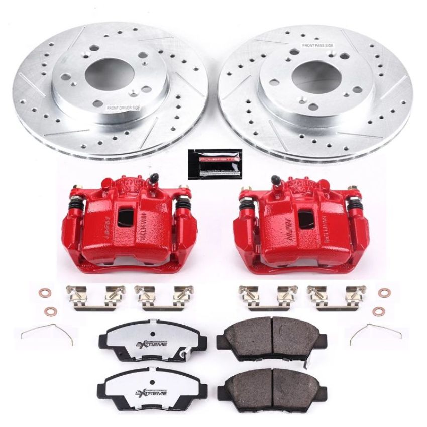 PowerStop KC5400-26 Z26 Street Performance Ceramic Brake Pad, Drilled Slotted Rotor, and Caliper Kit