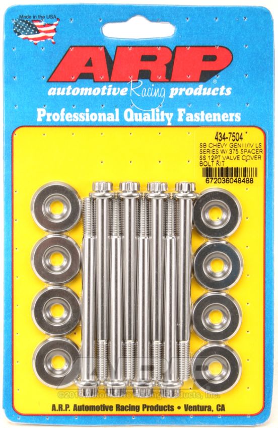 ARP ARP434-7504 Valve Cover 12pt SS Bolt Kit GM LS e/.375 Spacer