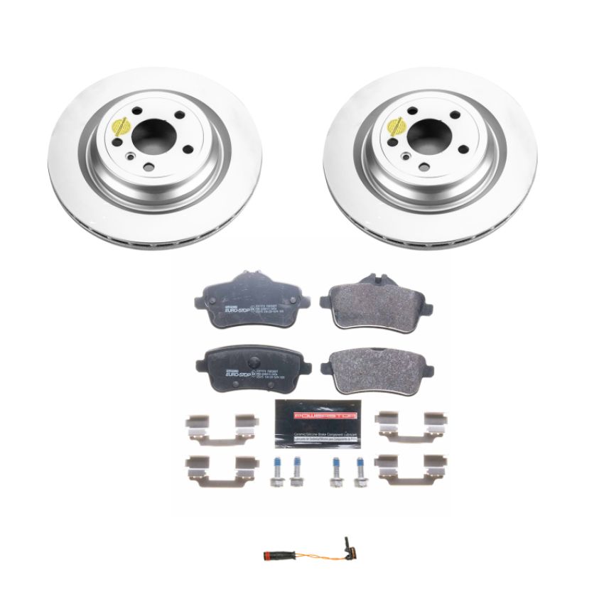 PowerStop ESK7438 Genuine Geomet Coated Rotors, ECE-R90 Brake Pads + Hardware Kit
