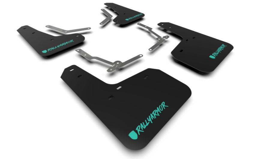 Rally Armor MF27-UR-BLK/TL-X Black Mud Flap/Altered Font Teal Logo